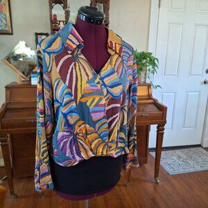Haute Hippie Multicolor Abstract Print Wrap Casual Bohemian Blouse Size Medium